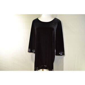 Chicos Travelers Collection Velvet Sequin Trim Top Size 0 Small Black 3/4 Sleeve
